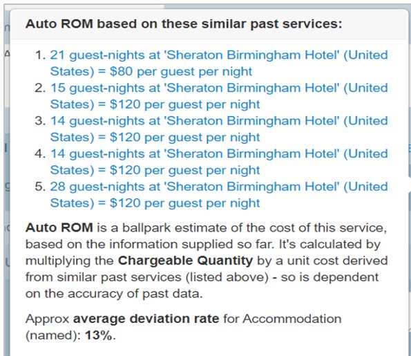 AutoROM basis of estimate listing similar past services and the average deviation